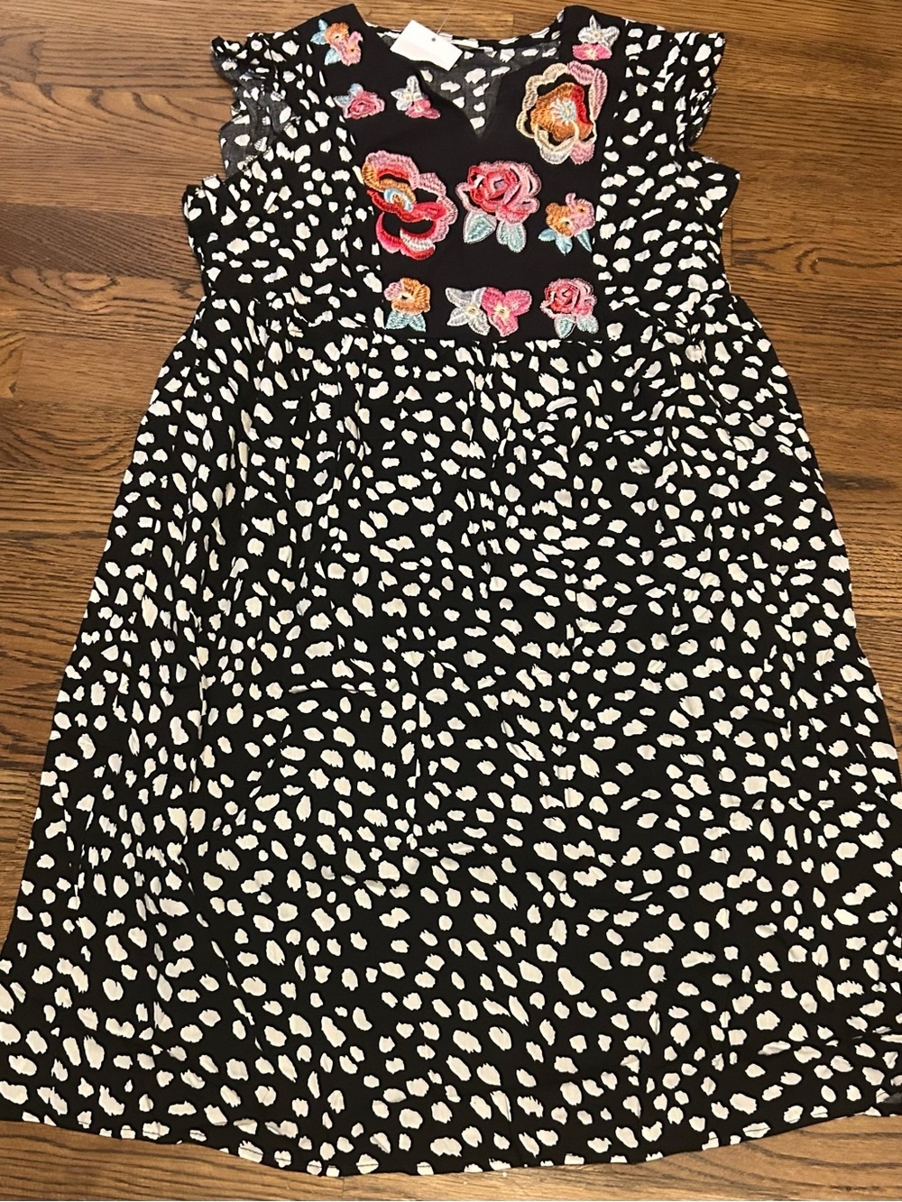 Black and White Floral Appliqué Mini Dress w animal print 0191 - Picture 2 of 14